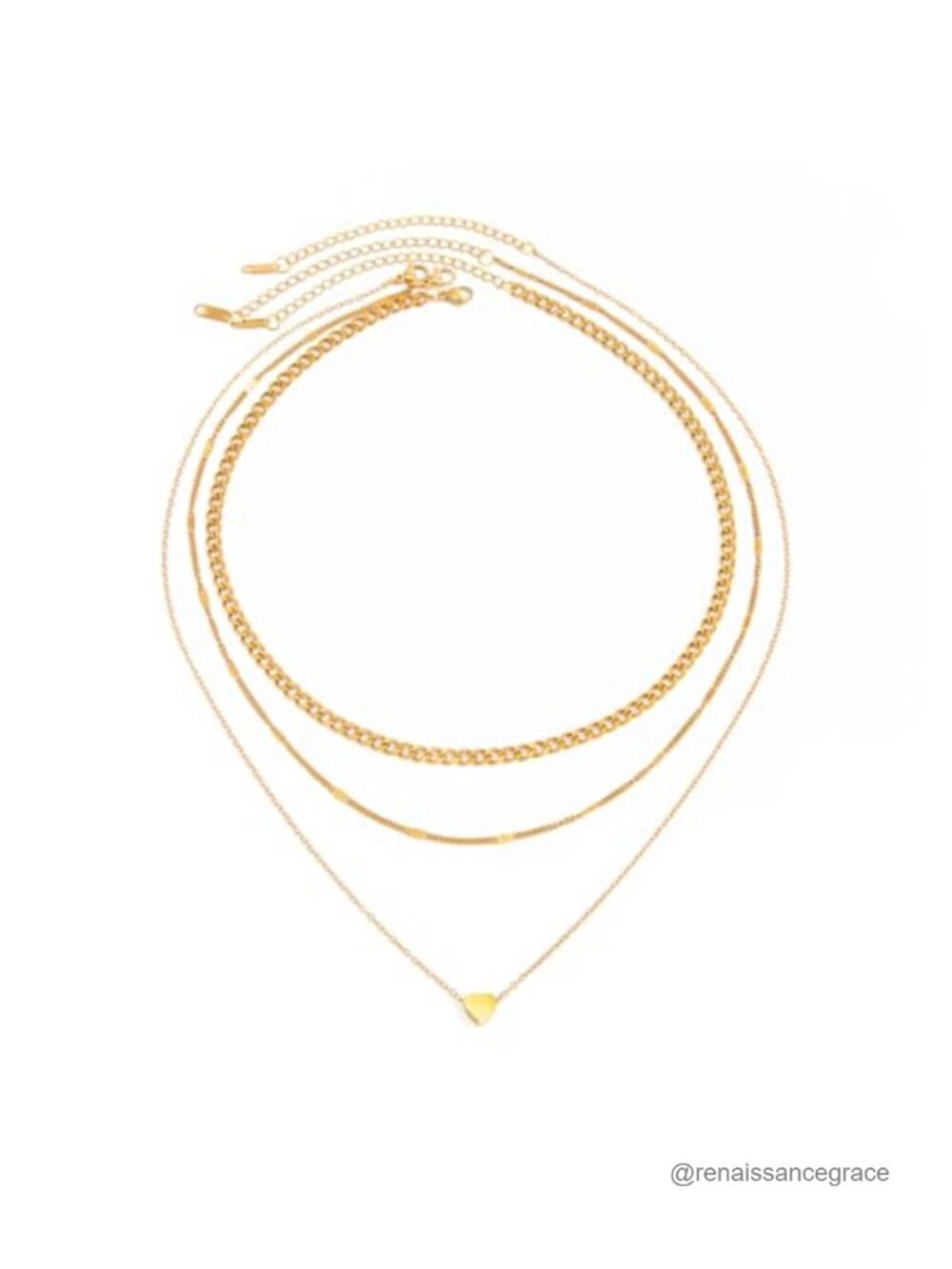 Layered Gold Plated Stainless Steel Choker Necklace Set with Heart Pendant,